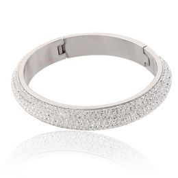 Nieuwe Luxe Designer Titanium Roestvrij Staal Bling Black Diamond Womens Bangle Armband Allergie Bewijs Sieraden Geschenken voor Vrouwen Groothandel