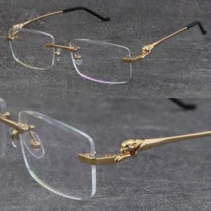 Nuevos marcos sin montura de metal con lentes de corte de diamante de lujo 028O Gafas para presbicia de diseñador Hombre Mujer Oro de 18 quilates 001 Marcos ópticos miopes plateados Tamaño: 57-20-140 mm