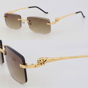 Nuevas gafas de sol de lujo con corte de diamante y metal sin montura 028O Gafas de sol de diseñador para conducir Gafas unisex Hombre Mujer Oro de 18 quilates 001 Marcos cuadrados plateados Tamaño: 57-20-140 mm