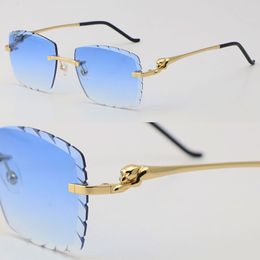 Nieuwe luxe diamantgeslepen lens randloze metalen Cheetah-serie zonnebril man vrouw frame hoge kwaliteit 18K goud UV400 ontwerper grote roestvrijstalen zonnebrilmonturen maat: 57-20