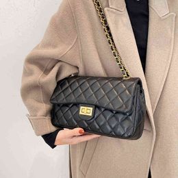 Nouveau luxe diamant treillis épaule femmes sac élégant noir en cuir Pu sac de messager femme rabat matelassé chaîne bandoulière sac à main G220420