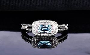 Nouveau diamant de luxe Topaze Sea Blue Zircon Ring Engagement Mariage d'ouverture Ring8960727