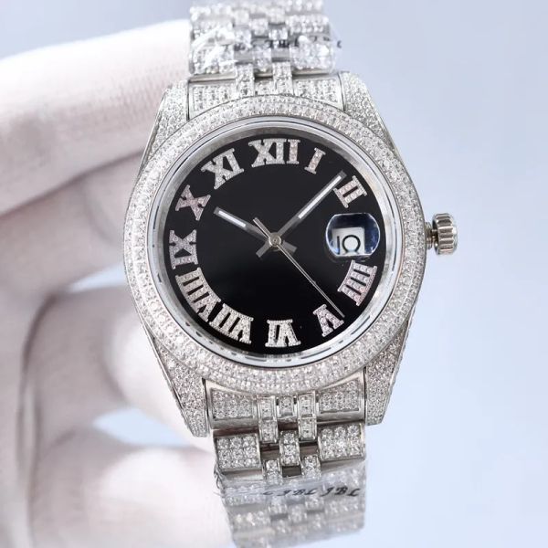 Nuevo reloj de lujo con diamantes, relojes mecánicos automáticos para hombre, bisel de diamantes de 41 mm, correa de acero inoxidable y plata, reloj de pulsera clásico para hombre de negocios Montre De Luxe, regalo