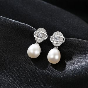 Nuovo lusso perla d'acqua dolce zircone lucido fiore ciondola orecchini gioielli donna stile europeo corte s925 argento delicato orecchini accessori regalo