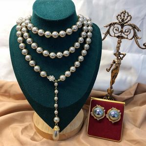 Collier Long de luxe en perles de verre gris, boucles d'oreilles, chaîne de pull, ensembles de bijoux de mariage, N023, nouvelle collection