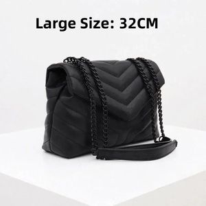 Nuevo bolso de lujo, bolso de hombro, marca LOULOU, diseñador en forma de Y, costura de cuero, cadena de Metal para mujer, bolsos de cadena de mensajero con concha negra, 32CM