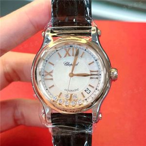 Nieuwe luxe Happy Diamond -serie Rose Gold Automatische mechanische pols Watch 36mm 743773