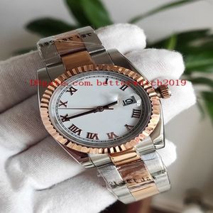 Nieuwe luxe hoge kwaliteit vrouwen horloge 36MM 116231 Datejust witte wijzerplaat Romeinse cijfers 18K Rose Gold Saffier Automatische Heren Watch195p