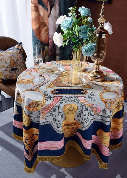 Nouvelle nappe ronde jacquard de luxe avec gland décoration de mariage cuisine fête café bureau tissu Table à manger couverture
