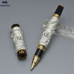 Nieuwe Luxe Jinhao Pen Unieke Ontwerp Dubbele Dragon Reliefs Roller Ball Pen Hoge Kwaliteit Zakelijke Kantoorbenodigdheden Schrijven Gladde Gift Pennen