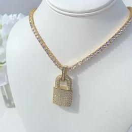 Nieuwe luxe lock hanger ketting 5mm tennis ketting touw iced out bling cubic zirkoon ketting voor mannen vrouwen hiphop sieraden