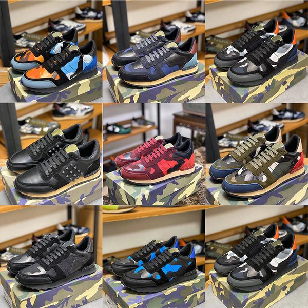 Nouveau créateur de luxe pour hommes chaussures Valentine Rockrunner Camouflage chaussure décontractée noir Mesh anthracite tissu toile divisé en cuir plate-forme de plate-forme