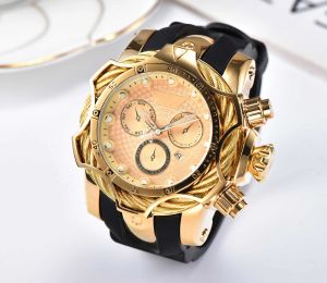 Nieuwe luxe herensporthorloges clownserie Golden Quartz Men Watch Calendar siliconen band polshorloge