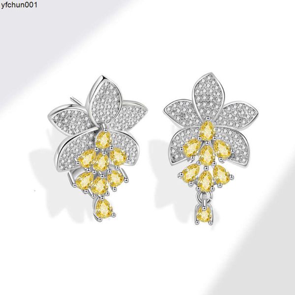 Nouveau luxe Micro Micro Inlaid Diamond Ascut Yellow Flower Oreads Ins Style Senior Designer Bijoux