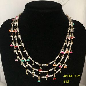 Nouveau luxe multicouche perle cerise pendentif collier boucles d'oreilles pull chaîne ensembles de bijoux de mariage bijoux de créateur N029