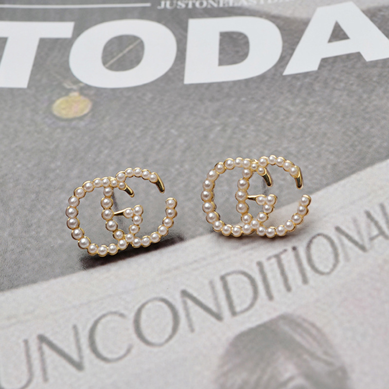 Nowa luksusowa perła litery G designerskie kolczyki sztyfty dla kobiet biżuteria ślubna na prezent