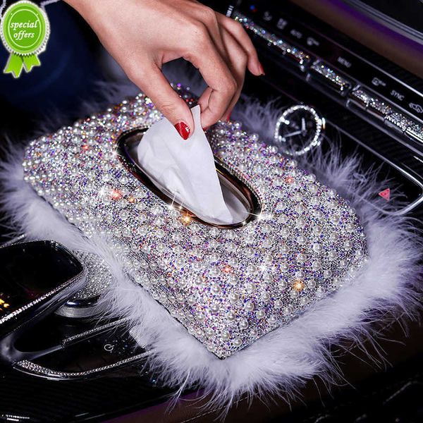 Nouveau luxe perles voiture boîte à mouchoirs cristal diamant bloc type boîtes à mouchoirs support pour femmes papier serviette couverture étui voiture style