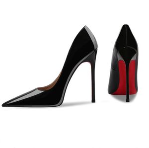 Nouvelles pompes de luxe Chaussures pour femmes Pompes inférieures brillantes rouges Chaussures à talons hauts de grande taille 8cm 10cm 12cm Sexy Party Point Toe Chaussures de mariage Taille 34-44