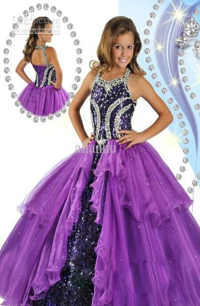 Nouvelle luxe Purple Princess Girl039S Robes de concours 2017 Laques couches CORSET Perles Sequins Ball Ball Gown Glitz Kids Prom Dresse2060005