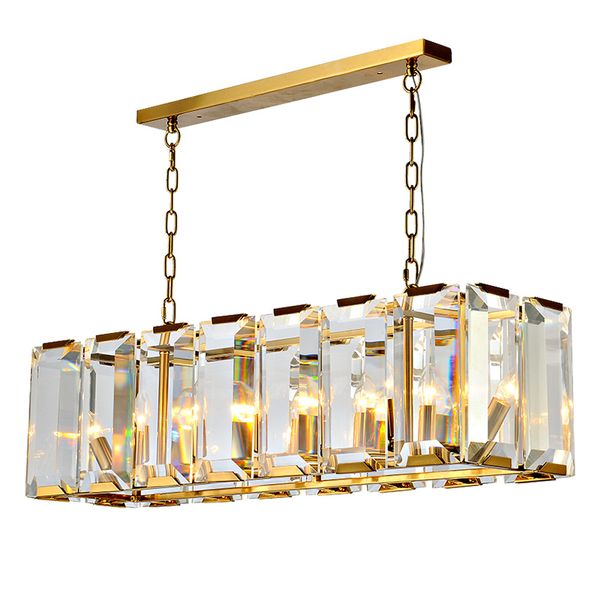 Nouveau lustre en cristal rectangulaire de luxe éclairage pour salle à manger/ouverture île de cuisine lampe suspendue AC 100-240 V