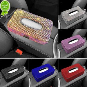 Nueva caja para guardar pañuelos de coche con diamantes de imitación de lujo, caja de pañuelos tipo bloque de soporte para consola central, reposabrazos, respaldo de asiento, accesorios ostentosos para coche