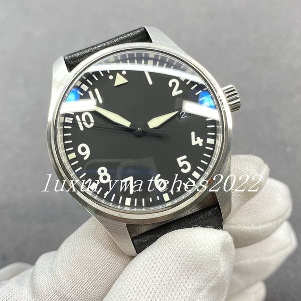 New Luxury Watch 40mm Noir Arab Number Cadran Affichage de la date Ref.328301 Genuine Leather Strap Little Prince Mens Automatic Pilot Watches Orologio Di Lusso