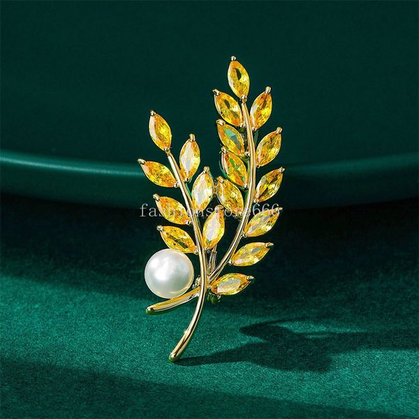 Nouvelle broche de blé de luxe pour fête de mariage, fausse perle, fleur en cristal, broches de costume, épingles de col, accessoire de bijoux de bal