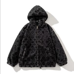 Nieuwe luxe damesjas zwarte jas designer rits losse meisjes katoen gewatteerde pluche capuchon losse hoodie wollen bont vest bedrukte hoody oversized 3XL jassen