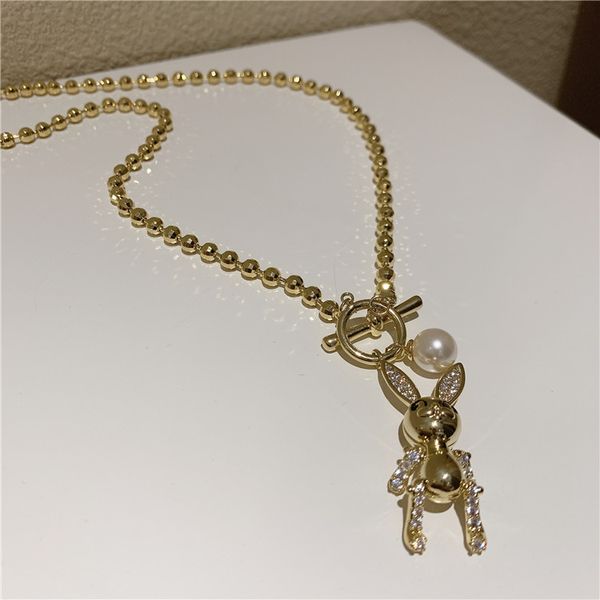 Nouveau Luxe Zircon Mignon Animal Lapin Pendentif Perle Collier Style Sexy Personnalisé Mode Femme Ras Du Cou Colliers Amant Bijoux Cadeau