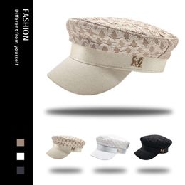 Nouveau béret M-Label Seersucker pour les femmes en hiver, petit parfum, chapeau de la marine, lettre de peintre de lettres polyvalente britannique