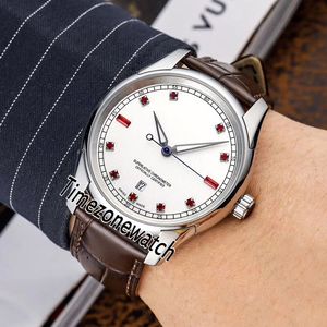 NIEUWE M114300 Miyota 8215 Automatische Herenhorloge Stalen Case White Dial Red Diamond Markers Zwart Lederen Sapphire Horloges TimeZonewatch E148B2