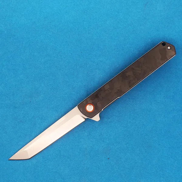 Nouveau M3052 Flipper Couteau pliant D2 Stone Wash Tanto Point Blade CNC en fibre de carbone avec poignée en tôle d'acier Rondelle à roulement à billes Couteaux de poche EDC extérieurs