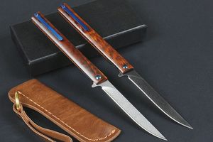 Nouveau M6673 Pocket Flipper Couteau Pliant D2 Stone Wash Blade Snakewood Poignée Roulement À Billes Rapide Ouvert EDC Couteaux avec Gaine En Cuir