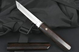 Nieuw M6681 Survival rechte mes D2 Tanto Point Satin Blade ebbenhout met stalen hoofdgreep vaste mes tactische messen inclusief houten mantel