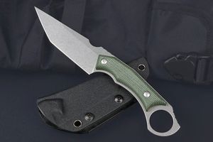 Nouveau M7719 Couteau à lame fixe de haute qualité 14C28N Stone Wash Tanto Point Blade CNC Full Tang Micarta Poignée Couteaux tactiques extérieurs avec Kydex