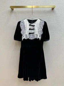 New ma * Je Explosion Street Waist Wrapped Hepburn Lace Contrast A-lijn Velvet Dress Size S-L