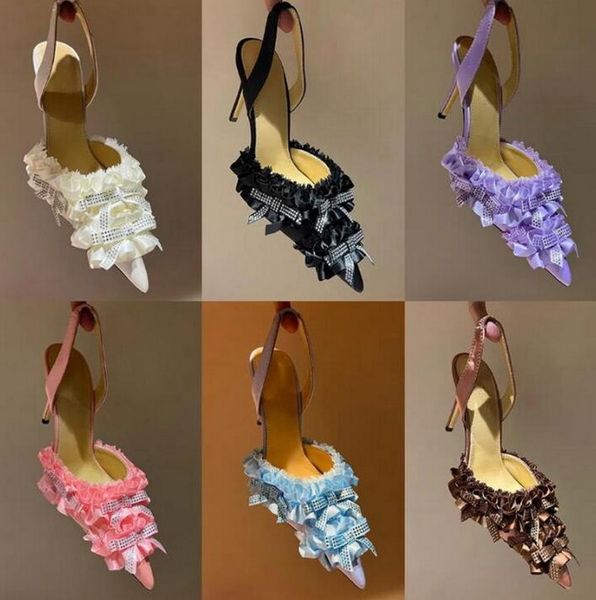 Nuevo MachMach Slingback para mujer Zapatos de tacón de encaje con punta en punta Zapatos de boda de cristal Sandalias de tacón alto de moda de primavera y verano Zapatos de vestir de diamantes de agua de mariposa de lujo