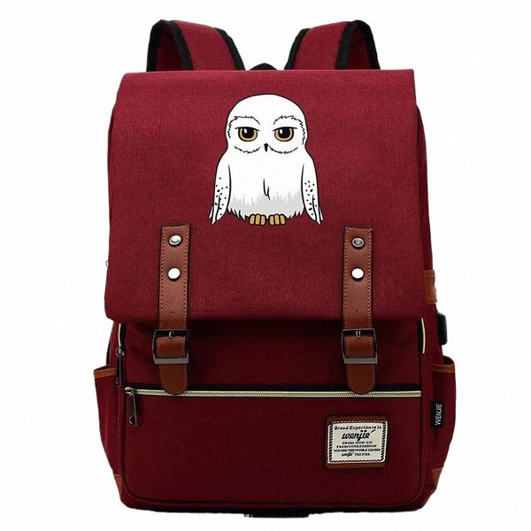 Nuevo Magic Owl Impreso Niños Niñas Niños Estudiante USB Bolsas de libros escolares Adolescentes Lienzo Mujeres Mochila Hombres Laptop Mochila de viaje t9JH #