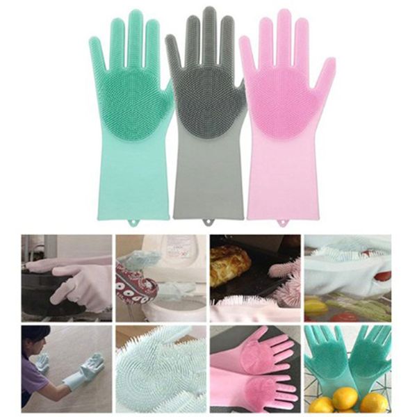 New Magic Silicone Scrubber Gant de nettoyage en caoutchouc Gants Dépoussiérage Vaisselle Soins pour animaux de compagnie Toilettage Cheveux Voiture Cuisine Aide Scrubber Nettoyage