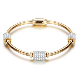 Nuevo brazalete con hebilla magnética, cadena de hueso de serpiente con diamantes de imitación, brazaletes de moda con cuentas, joyería de estilo bohemio para mujer, 3 colores