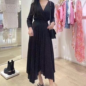 New Maje Robe trapèze à pois et col en V Fit Robe longue à manches longues pour femme