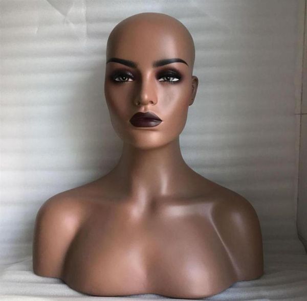 Nuevo maquillaje, labios morados oscuros, fibra de vidrio, mujer afroamericana, busto de cabeza de maniquí negro para pelucas de encaje Display315s1003627