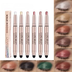 Handaiyan matte oogschaduwstick oogschaduwsticks met sponsborstel markeerstift Metallic Shimmer Gemakkelijk te dragen Langdurige luxe make-up oogschaduwpotlood