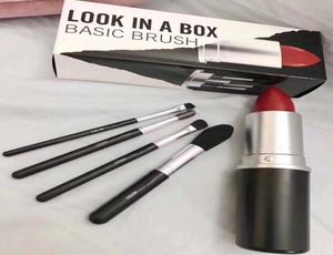 Nuevo maquillaje lápiz labial marca Look In A Box pincel básico 4 piezas conjunto de pinceles con soporte de forma de lápiz labial grande MakeupTOOLS4498295