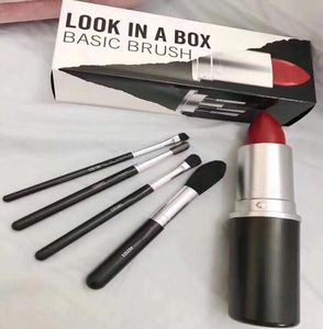 Nuevo maquillaje lápiz labial marca Look In A Box pincel básico 4 piezas conjunto de pinceles con soporte de forma de lápiz labial grande MakeupTOOLS7311876