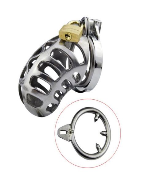 Nuevo dispositivo masculino, jaula grande para pene, cinturón de acero inoxidable con anillo anti-apagado para pene, Juguetes sexuales para adultos para hombres 6877177