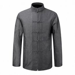 Nieuwe Mannelijke Cott Shirt Traditial Chinese Mannen Jas Kleding Kung Fu Tai Chi Uniform Herfst Lente Lg Mouw Jas voor Man c1BJ #