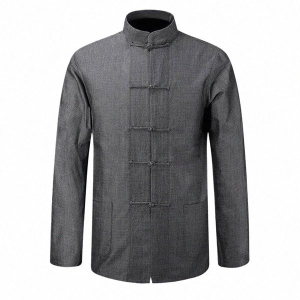 Nouveau mâle Cott chemise traditionnelle chinoise hommes manteau vêtements Kung Fu Tai Chi uniforme automne printemps Lg manches veste pour homme c1BJ #