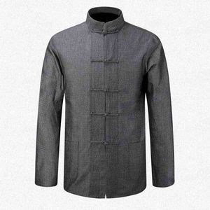 Nouveau mâle coton chemise traditionnelle chinoise hommes manteau vêtements Kung Fu Tai Chi uniforme automne printemps à manches longues veste pour homme Y1106