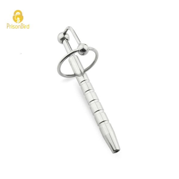 Nuevo catéter de uretra masculino de acero inoxidable con anillo para pene de 2 tamaños tapón urinario para pene juguete Sexy estimulador de uretra DilatorA089